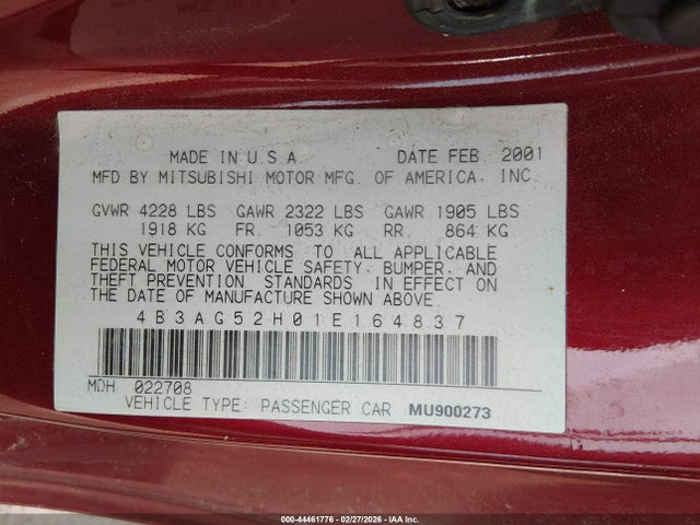 Продажа на аукционе авто 2001 Dodge Stratus R/t, vin: 4B3AG52H01E164837, номер лота: 44461776