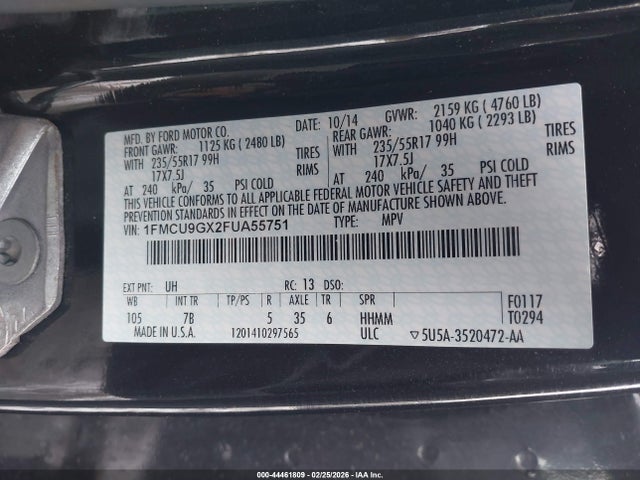 1FMCU9GX2FUA55751 Ford ESCAPE SE