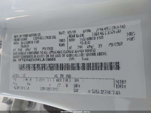 2019 FORD RANGER 1FTER4EH5KLA19680 Photo 8