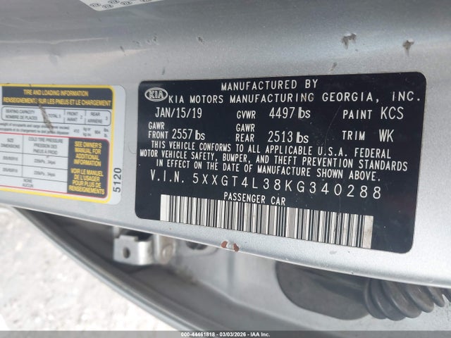 Продажа на аукционе авто 2019 Kia Optima Lx, vin: 5XXGT4L38KG340288, номер лота: 44461818