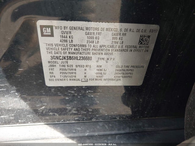 3GNCJKSB6HL236680 Chevrolet TRAX LS