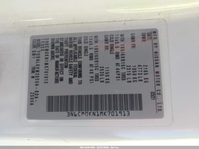 3N6CM0KN1MK701913 Nissan Nv200 Cargo Sv Xtronic Cvt