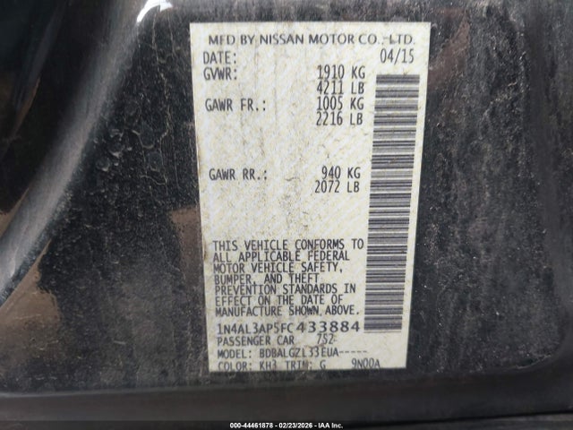 Продажа на аукционе авто 2015 Nissan Altima 2.5/2.5 S/2.5 Sl/2.5 Sv, vin: 1N4AL3AP5FC433884, номер лота: 44461878