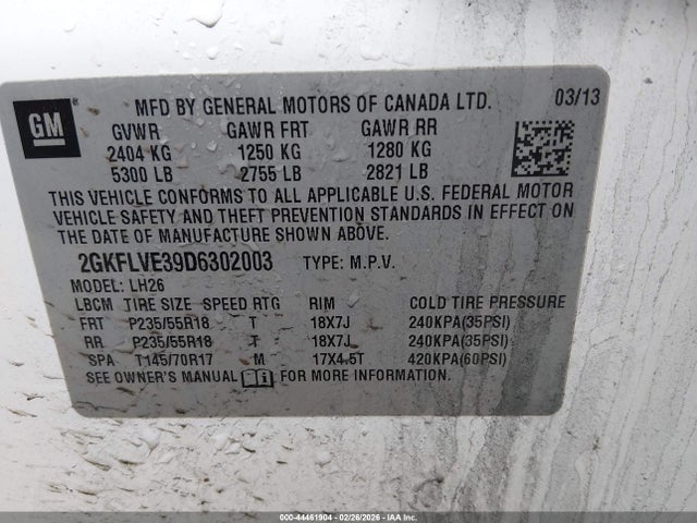 2013 Gmc Terrain Slt-1 მანქანა იყიდება აუქციონზე, vin: 2GKFLVE39D6302003, აუქციონის ნომერი: 44461904