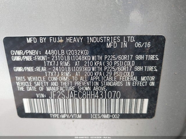 Aukcja sprzedaży 2017 Subaru Forester 2.5i Premium, vin: JF2SJAEC8HH431070, numer aukcji: 44461933