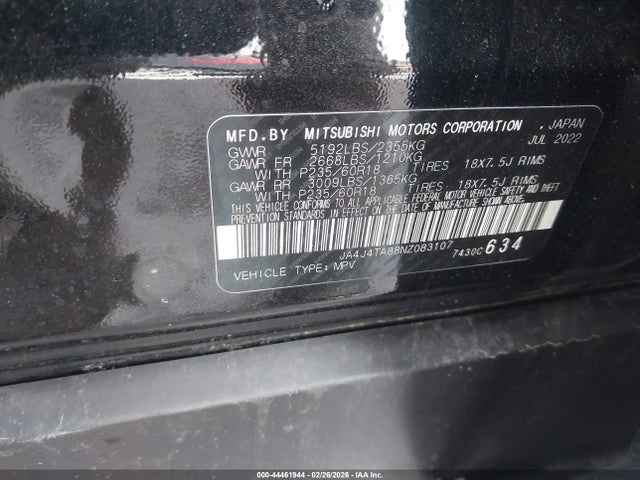 Продаж на аукціоні авто 2022 Mitsubishi Outlander Es 2.5 S-awc, vin: JA4J4TA88NZ083107, номер лоту: 44461944