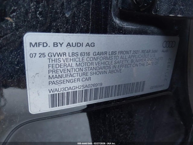 Продаж на аукціоні авто 2025 Audi A6 E-tron Prestige, vin: WAU3DAGH2SA026919, номер лоту: 44461949