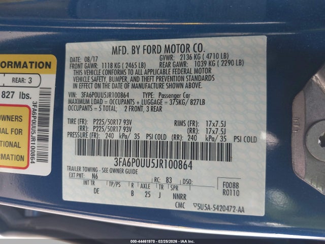 3FA6P0UU5JR100864 Ford Fusion Hybrid S