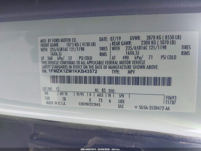 1FMZK1ZM1KKB43572 Ford Transit-150 Xl