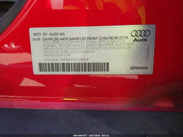 Продаж на аукціоні авто 2006 Audi A3 2.0t, vin: WAUHF78P86A002669, номер лоту: 44461977