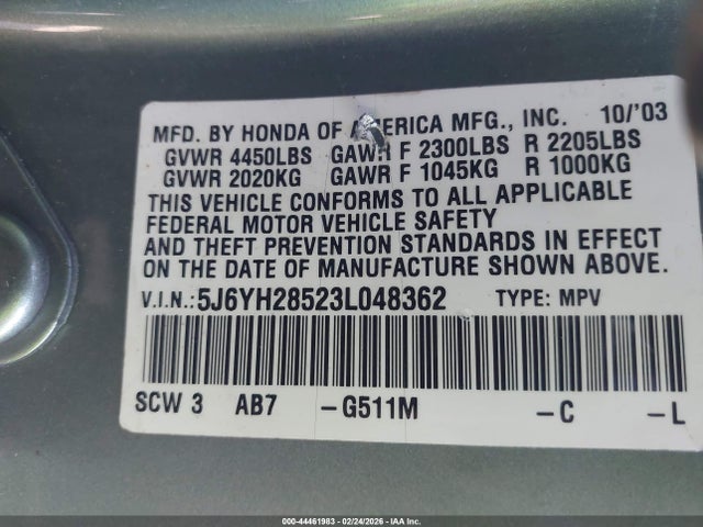 2003 HONDA ELEMENT 5J6YH28523L048362 Photo 8