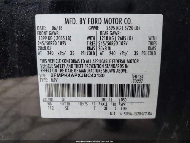 2018 FORD EDGE 2FMPK4APXJBC43130 Photo 8