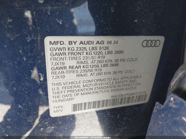 Aukcja sprzedaży 2024 Audi Q3 Premium 45 Tfsi S Line Quattro Tiptronic, vin: WA1DECF34R1171275, numer aukcji: 44462007