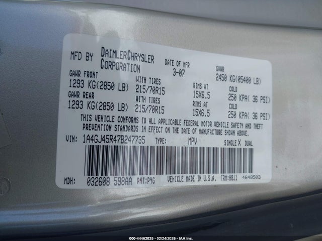 Продажа на аукционе авто 2007 Chrysler Town & Country, vin: 1A4GJ45R47B247735, номер лота: 44462025