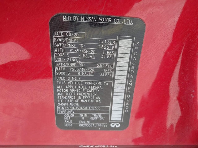 2021 INFINITI QX50 3PCAJ5DA5MF102600 Photo 8