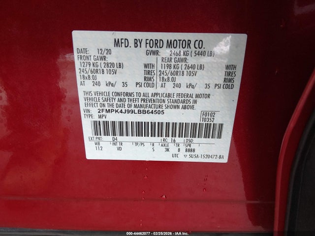 Ford EDGE SEL 2020 2FMPK4J99LBB64505 Image 9
