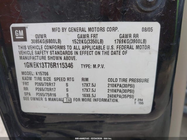 Aukcja sprzedaży 2006 Chevrolet Tahoe Z71, vin: 1GNEK13T76R115346, numer aukcji: 44462143