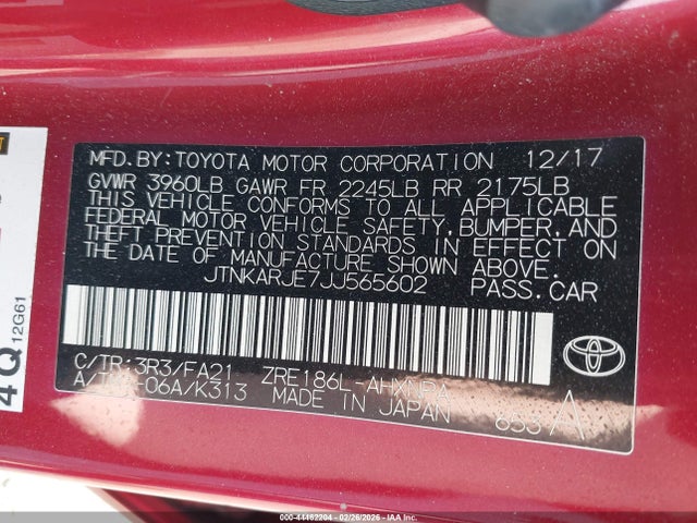 JTNKARJE7JJ565602 Toyota COROLLA IM
