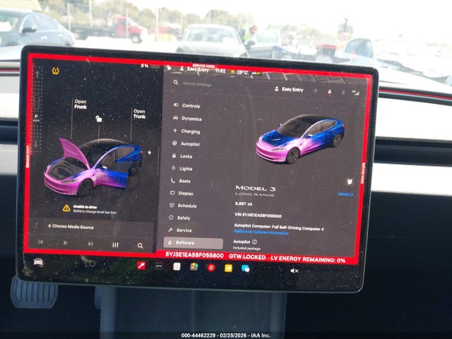 44462229 :رقم المزاد ، 5YJ3E1EA5SF055800 vin ، 2025 Tesla Model 3 Long Range Rear-wheel Drive/standard Rear-wheel Drive مزاد بيع