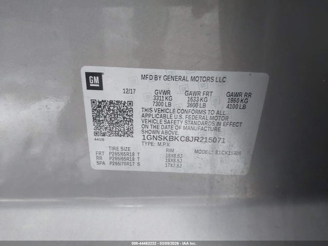 1GNSKBKC8JR215071 Chevrolet Tahoe Lt