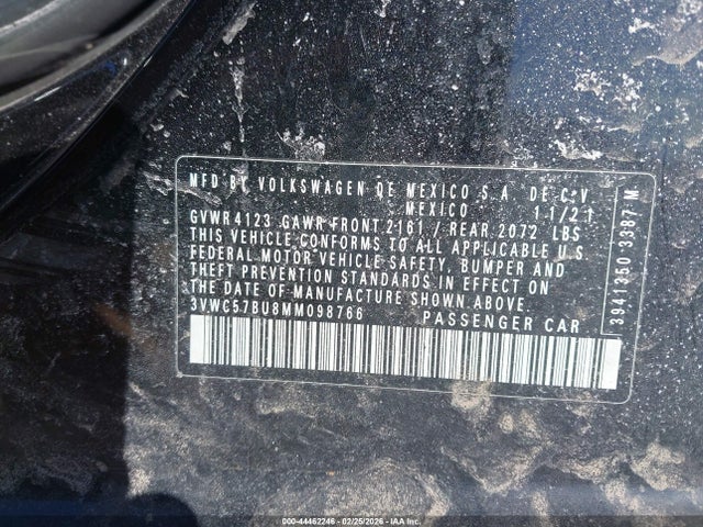 44462246 :رقم المزاد ، 3VWC57BU8MM098766 vin ، 2021 Volkswagen Jetta 1.4t R-line/1.4t S/1.4t Se مزاد بيع