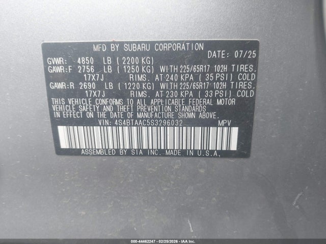 Продаж на аукціоні авто 2025 Subaru Outback, vin: 4S4BTAAC5S3296032, номер лоту: 44462247