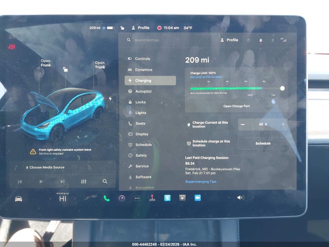 44462248 :رقم المزاد ، 7SAYGDEE7NF363949 vin ، 2022 Tesla Model Y Long Range Dual Motor All-wheel Drive مزاد بيع