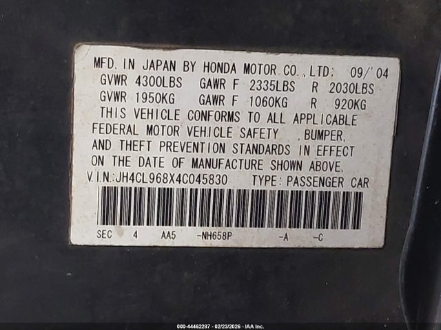 2004 ACURA TSX JH4CL968X4C045830 Photo 8