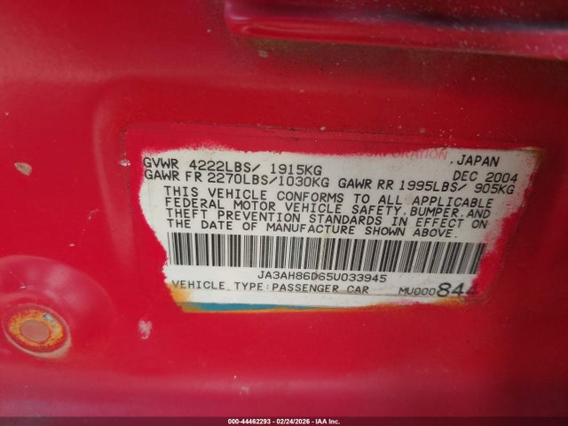 2005 MITSUBISHI LANCER EVOLUTION JA3AH86D65U033945 Photo 8