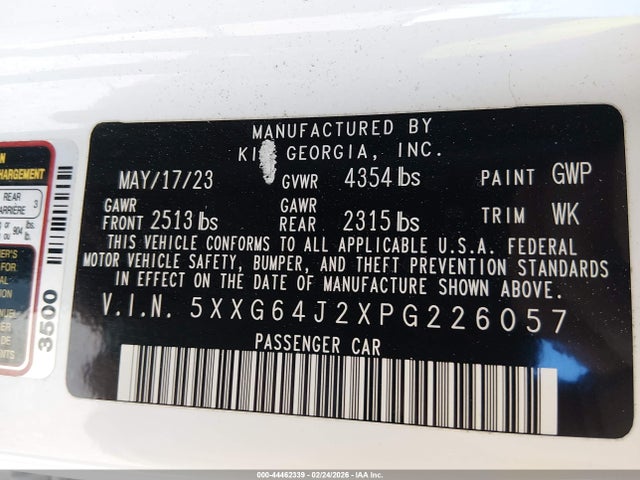 2023 Kia K5 Gt-line მანქანა იყიდება აუქციონზე, vin: 5XXG64J2XPG226057, აუქციონის ნომერი: 44462339