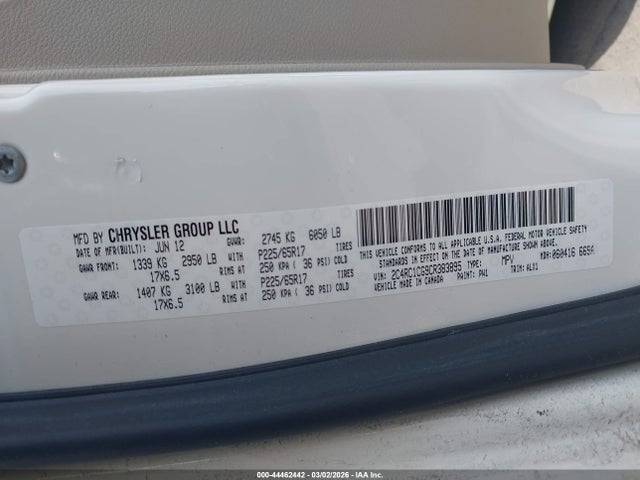 Продажа на аукционе авто 2012 Chrysler Town & Country Touring-l, vin: 2C4RC1CG9CR383895, номер лота: 44462442