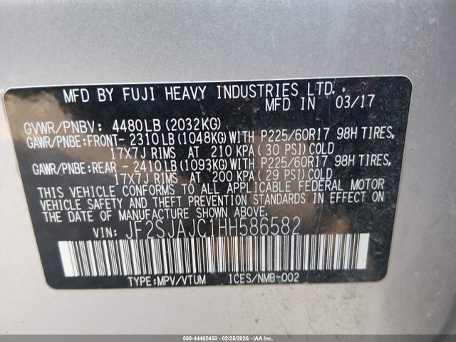 Продажа на аукционе авто 2017 Subaru Forester 2.5i Limited, vin: JF2SJAJC1HH586582, номер лота: 44462450