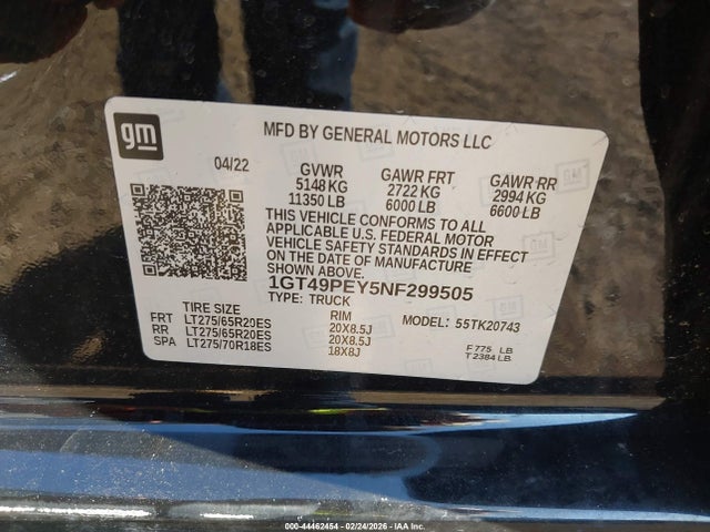 Продаж на аукціоні авто 2022 Gmc Sierra 2500hd 4wd  Standard Bed At4, vin: 1GT49PEY5NF299505, номер лоту: 44462454