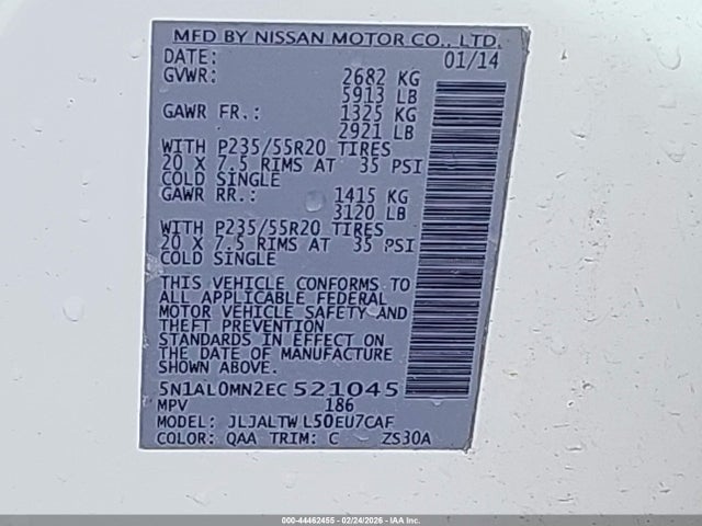 Продажа на аукционе авто 2014 Infiniti Qx60, vin: 5N1AL0MN2EC521045, номер лота: 44462455