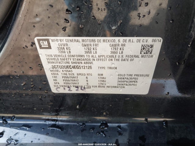 Aukcja sprzedaży 2014 Gmc Sierra 1500 Sle, vin: 3GTU2UEC4EG512126, numer aukcji: 44462506