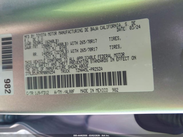 Aukcja sprzedaży 2024 Toyota Tacoma Trd Off Road, vin: 3TMLB5JN7RM009254, numer aukcji: 44462558