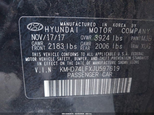 KMHD74LFXJU597619 Hyundai ELANTRA SE