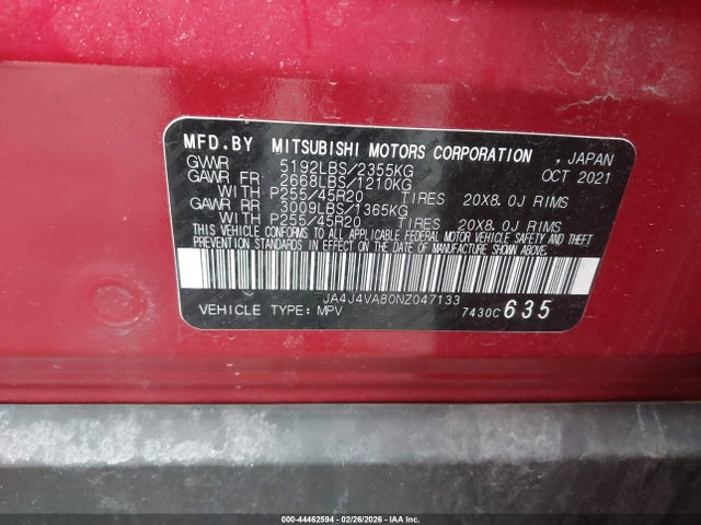 2022 MITSUBISHI OUTLANDER JA4J4VA80NZ047133 Photo 8