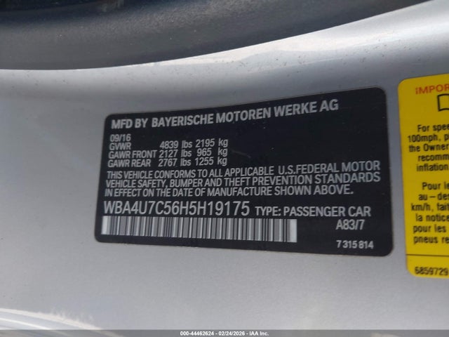 Aukcja sprzedaży 2017 Bmw 430i, vin: WBA4U7C56H5H19175, numer aukcji: 44462624