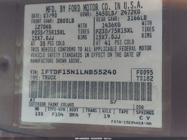 1990 FORD F150 1FTDF15N1LNB55240 Photo 8