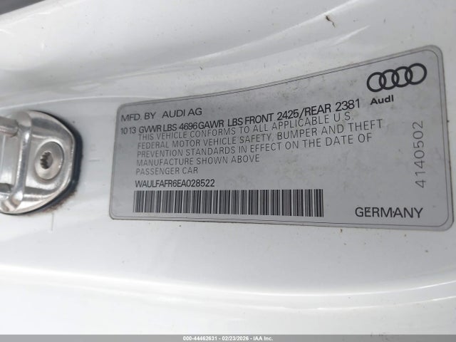 44462631 :رقم المزاد ، WAULFAFR6EA028522 vin ، 2014 Audi A5 2.0t Premium مزاد بيع