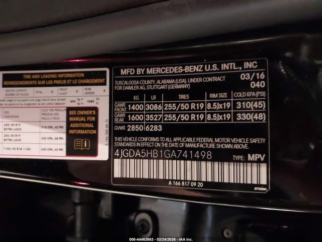 44462663 :رقم المزاد ، 4JGDA5HB1GA741498 vin ، 2016 Mercedes-benz Gle 350 4matic مزاد بيع
