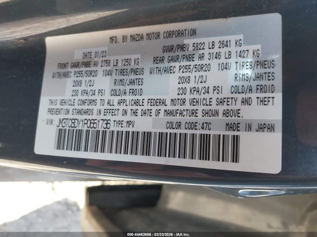 44462666 :رقم المزاد ، JM3TCBDY1P0651736 vin ، 2023 Mazda Cx-9 Carbon Edition مزاد بيع