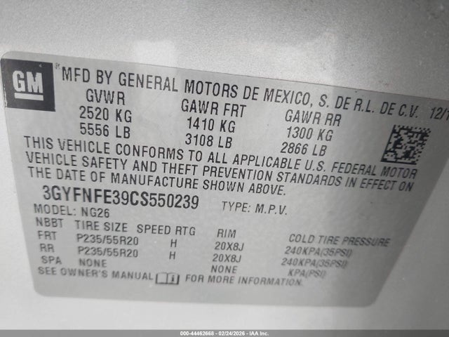 2012 Cadillac Srx Premium Collection მანქანა იყიდება აუქციონზე, vin: 3GYFNFE39CS550239, აუქციონის ნომერი: 44462668