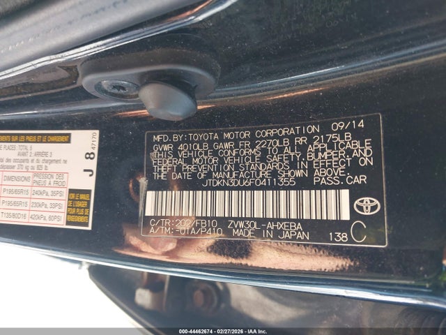 Toyota Prius Two 2015 JTDKN3DU6F0411355 Image 9