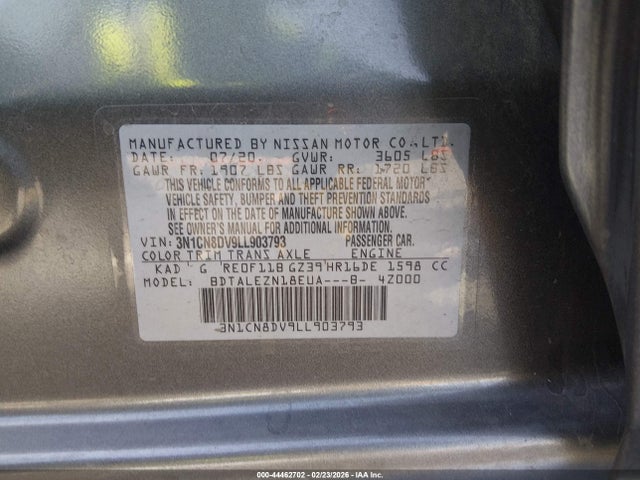 Nissan Versa S Xtronic Cvt 2020 3N1CN8DV9LL903793 Image 9