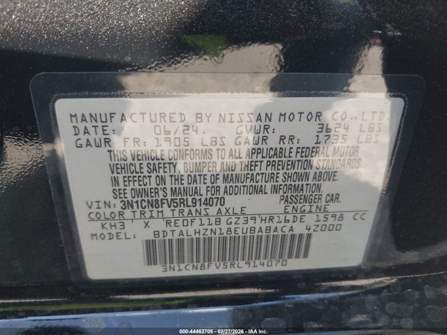 44462705 :رقم المزاد ، 3N1CN8FV5RL914070 vin ، 2024 Nissan Versa 1.6 Sr مزاد بيع