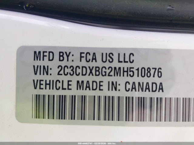 44462741 :رقم المزاد ، 2C3CDXBG2MH510876 vin ، 2021 Dodge Charger Sxt Rwd مزاد بيع