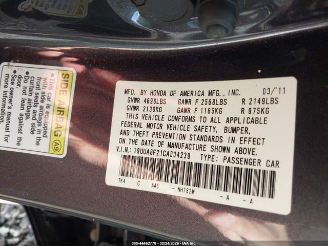 2012 Acura Tl 3.5 მანქანა იყიდება აუქციონზე, vin: 19UUA8F21CA004239, აუქციონის ნომერი: 44462778