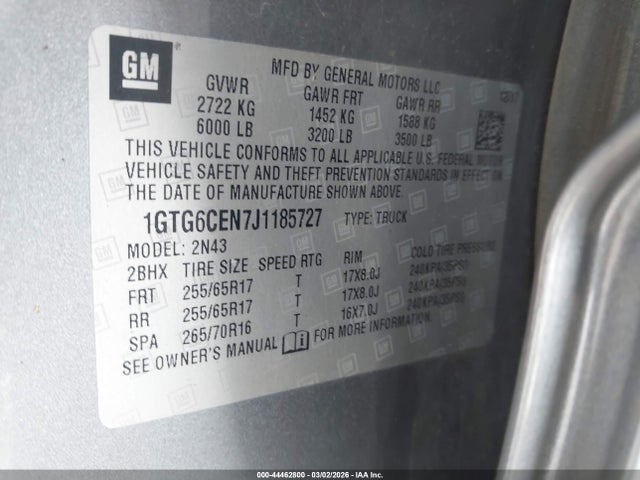 44462800 :رقم المزاد ، 1GTG6CEN7J1185727 vin ، 2018 Gmc Canyon Sle مزاد بيع